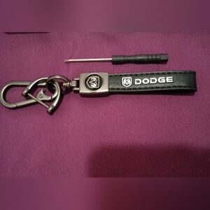 Dodge leather keychain w/Lock & mini screwdriver